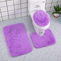Šilko ir vilnos vonios kambario tualeto kilimėlių rinkinys iš 3 dalių - Neslystantis, vienspalvis, sugeriantis vandenį 40*40cm (Toilet Cover) violetinė
