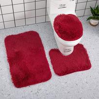 Šilko ir vilnos vonios kambario tualeto kilimėlių rinkinys iš 3 dalių - Neslystantis, vienspalvis, sugeriantis vandenį 40*40cm (Toilet Cover) vyno raudonos spalvos