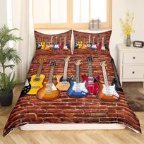 Muzikos patalynės komplektas Pianino klaviatūra Muzikos nata Antklodės užvalkalas Karališko dydžio Patalynė Antklodė Mikropluošto Gitara Poliesterio patalynės komplektai EU single(135x200cm) brown