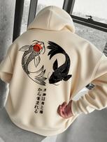 Megztinis su gobtuvu Unisex Vyrams Moterims Karpių Žuvys Japoniško Rašto Spaudinys Hoodie Ilgomis Rankovėmis Viršutiniai Drabužiai Su Kengūros Kišene 2XL black