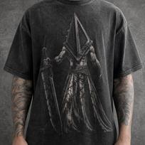 Pyramid Head Silent Hill Snow Mineral Acid Washed Cotton Oversize T-Shirt Tee 140 black