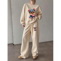 Women's Crewneck Sweatshirt & Drawstring Straight-Leg Pants 2-Piece Set, Printed Fashion Outfit for Fall/Winter, Stylish & Cute 5XL abrikosas