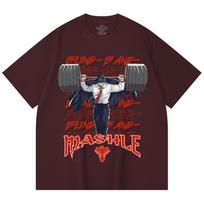 230 Gsm 100% Cotton Mashle V4 Mash Gym Print Unisex Heavy Cotton T Shirt 2XL vyno raudonos spalvos