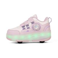 Kid's Roller Skates Removable Flat Charging LED Four Wheels Glowing Sports Shoes Pink Women's Glowing Sneakers 34 rožinė