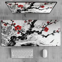 XXL Japanese style Mouse Pad Desk Mat ink-wash art 30cmx60cm Mousepad with Stitched Edges Rubber keypad Extended pad gaming mats 50cmx100cm