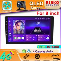 Universalus 9  QLED ekranas Automobilinis radijas Stereo 8 branduolių 4G Android Auto Carplay Multimedijos grotuvas Pagrindinis blokas WIFI GPS su ventiliatoriumi Kia Toyota Honda Hyundai 4+64G purple