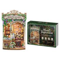 DIY Wooden Book Nook Figurines Miniature Kits Monet's Impression Bookshelf Home Bookend Decoration For Adult Handmade Gifts beige