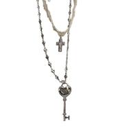 White Lace Strappy Choker & Layered Heart Necklace - Fashionable Women's Neck Chain gray