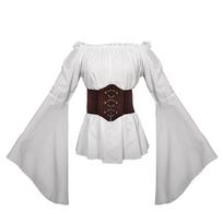 Mangguo Ladies' Medieval Cosplay Shirt Vintage Pirate Costume Long Sleeve Blouse 2XL white