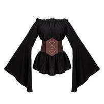 Mangguo Ladies' Medieval Cosplay Shirt Vintage Pirate Costume Long Sleeve Blouse XL black