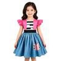 Gebby Girls Dollhouse Dress with Headband Kids Flying Sleeve Casual Princess Dress for Birthday Party 150cm pink