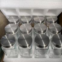 ZISIZ 120ml Square Glass Spice Jars with Stainless Steel Lids gray