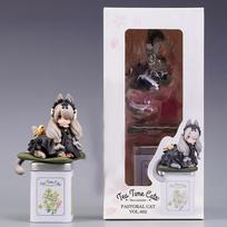 12cm Tea Party Cat Anime Figure Q Version Kawaii Tea Time Cats Tea Pot Cat Action Figure Collection Model Japanese Dolls Hobbies No Box black