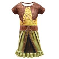 Vibrant Raya And The Last Dragon Girls Printed Short Sleeve Cosplay Fancy Dress Costume Brown Sleeve,130cm brown