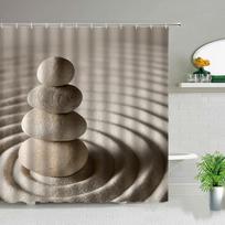 Zen Stone Buddha Flowers Scenery Shower Curtains Creativity Art Bathroom Bath Curtain With Hooks Waterproof Fabric Bathtub Decor W60H190(CM)-1 Pcs gray