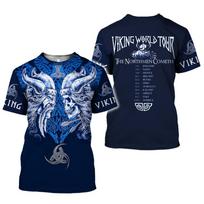 Cool Viking Warrior Graphic Polo Shirt, Norse Style Casual Top 3XL blue
