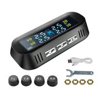 Universali TPMS belaidė padangų slėgio stebėjimo sistema saulės energijos laikrodžio LCD ekranas, 4 išoriniai jutikliai, padangų slėgio jutikliai juoda
