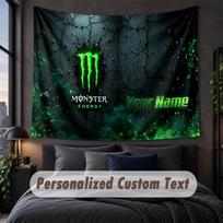 Custom Name Text Tapestry,Monster Energy Decorative Wall Hanging, Background Tapestry For Home Bedroom 130cmx150cm black