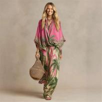 Women 2‑Piece Outfit Batwing Sleeve Palm Tree Print Shirt And Elastic Waist Wide‑Leg Pants Casual Bohemian Summer Suit Set L rožinė
