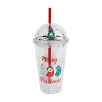 Daugkartinis vandens puodelis, puodeliai su šiaudeliu 450 ml Gėrimo puodelis su dangteliu Dvigubos sienelės puodelis su blizgučiais Plastikinė medžiaga Kalėdinė dovana B white