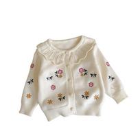 Girls' Floral Knit Sweater & Tutu Skirt Set - Korean Style Spring/Autumn Infant & Toddler Cardigan & Mesh Skirt 120 cm white