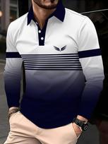 Stilingi vyriški ilgomis rankovėmis polo marškinėliai su dryžuotu gradiento dizainu, laisvalaikio ir universalūs. 3XL gray