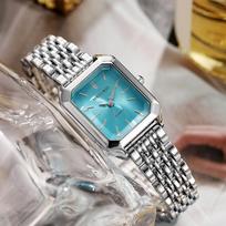 Minimalist Womens Square Quartz Watch With Alloy Case For Casual Office Wear Blue Silver white