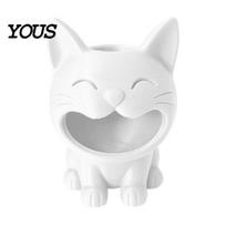 3D Printed Pen Cup Cat Shaped Candy Bowl, Cute Storage Container, Desktop Desk Organizer Holder, Versatile for Pencils Jewelry Hair Ties balta