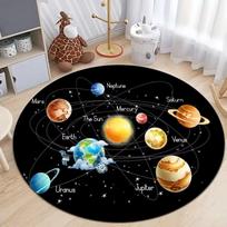 Kosmoso planetų rašto apvalus kilimas Miegamojo kilimėlis Kompiuterio kėdės sukamoji grindų danga Svetainės animacinis vaikų kambario kilimėlis 80cm gray