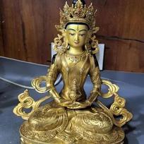 Height 30 cm Genuine Longevity Bodhisattva Buddha Statue Infinite Tibetan Craft Ornament Gilt Bronze Statue beige
