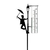 Iron Art Metal Frog Rain Gauge Stake Rustproof Garden Stake Rain Water Collector  Weather Station Style 4 black