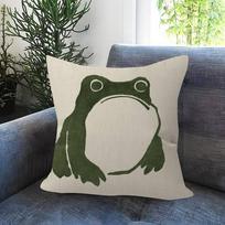 Retro Japanese Funny Frog Personalized Pillow Dust Cover Bedroom Kids Party Decoration Pillowcase Birthday Children Gift Peach skin 18*18(CM)-1Pcs gray