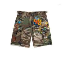 Unisex Vintažiniai Kamufliažiniai Džinsiniai Šortai Y2K Vyrams Moterims Monogramos Patchwork Siuvinėjimas Laisvi Šortai Žemintu Liemeniu Laisvalaikio Šortai 38 gray