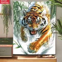 Fierce Tiger Breaking Through Water Tapestry Majestic Big Cat Bamboo Forest Wall Hanging Bold Room Decor suitable offices bars 74x94cm(29x37in) gray