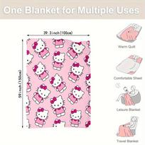Sanrio Hello Kitty rožinis pledas minkštas pūkuotas flanelinis pledas daugiafunkcinis pledas visiems sezonams namų laisvalaikio pledas Size: 100*150cm, Weight: 230 GSM white