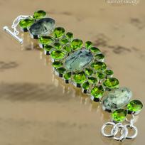 Oval Moss Prehnite Gemstone Peridot Sterling Silver New Chain Bracelet Jewelry Adjustable green