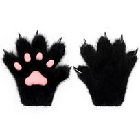 Furry Fur Cat Wolf Fox Dog Fluffy Animal Paws Claws Gloves Mittens Hands Costume Cosplay Halloween Christmas For Kids M black