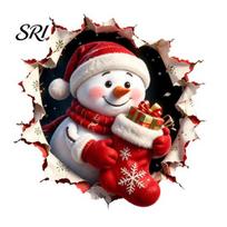 Snowman Pattern Tile Decals Christmas Toilet Decals, 3D Cover Sticker, Waterproof Removable Winter Themed Wall Art Sticker for Holiday Home A black