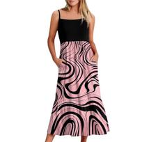 Women's Long Beach Casual Elegant Spaghetti Strap Maxi Dress Striped Low-key Flowing Bohemian Dress XL black