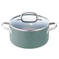 Greenpan 20cm Casserole Dish with Glass IH Gas Stove Smoky Blue Ceramic Free from Harmful Substances 3.1L Lid, & Compatible, [Mayflower], Coating, gray