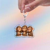 Three Wise Monkeys Keychain for Accessories See No Evil Monkey Meme Keyring Key Chains Jewelry Fans Boyfriends Gifts beige