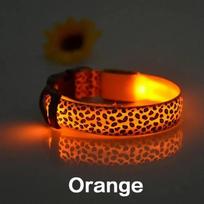 Leopardo LED šunų antkaklis Šviečiantis reguliuojamas šviečiantis antkaklis šunims Naminių gyvūnų naktinio saugos nailoninis antkaklis Šviečiantis LED ryškus šunų antkaklis (Orange,S) oranžinė