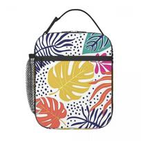 Vibrant Tropical Palm Leaf Pattern Insulated Lunch Bag for Women Children Leakproof Food Boxes Thermal Lunch Box Tote One Size yellow