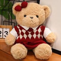 Couple Studant Bears Plush Toys Graduation Present Cartoon Bear Wear Plaid Sweater Soft Doll Kawaii Toy Brinquedos 45cm brown