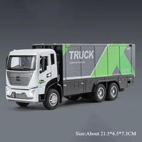 1:32 sparnų pločio konteinerinis sunkvežimis, lydinio transporto automobilių modeliai, lietiniai žaislai, garsas, šviesa, atitraukiami transporto priemonės, vaikiškas edukacinis žaislas gray