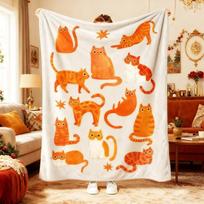 Animacinis oranžinis katinas vilnos pledas kreminiu pagrindu minkštas pliušas flanelės audinys sofai miegamajam vaikams šiltas mielas jaukus saldus buitinis Re Size: 75*100cm, Weight: 230 GSM orange