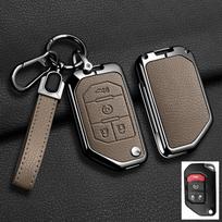 For Jeep Gladiator JT Sahara JLU Wrangler JL Rubicon Zinc Alloy Leather 2 3 4 Buttons Car Key Case Cover Keychain Accessories gray