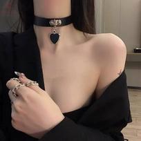Elegant Bell Choker with Leash Chain Necklace for Women Punk Gothic Jewelry beige