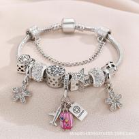 DIY Beaded Travel Theme Bracelet With Passport Holder Luggage Tag Pendant And Shiny Rhinestone Accents gray