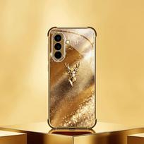Geometrinis elnio galvos raštas stiklinis telefono dėklas tinkamas Samsung Galaxy S26 S25 S24 S22 S21 S20 FE/Ultra/Plus apsaugantis nuo kritimo dėklas Galaxy S24 auksas